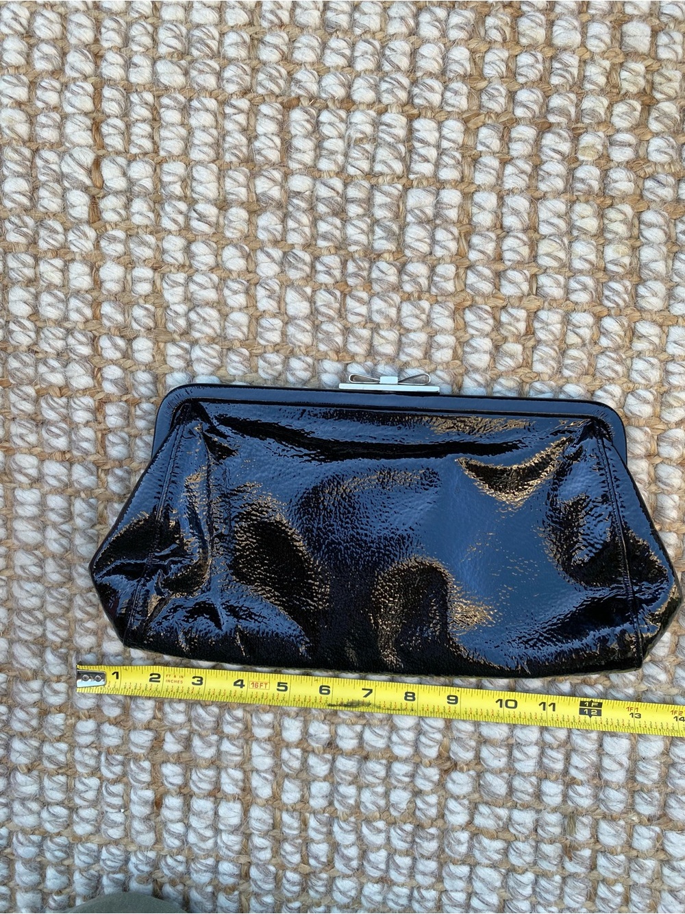 Furla Black Patent Frame-Clasp Wristlet Clutch